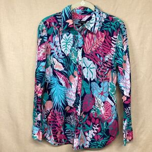 Talbots Tropical Print Lightweight Button Down Top